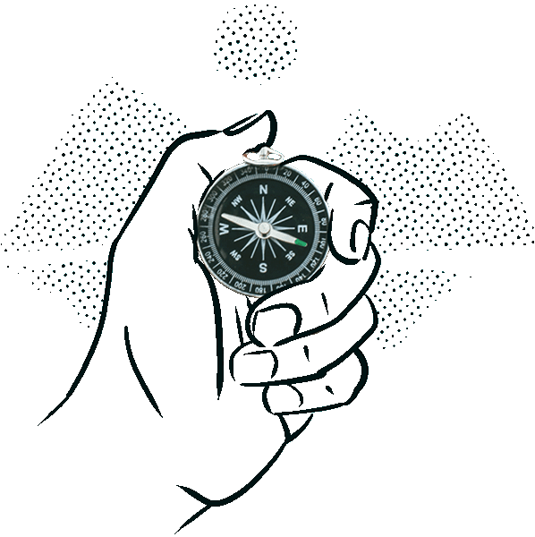 Illustration einer Hand mit Kompass zum Thema BioLite und LifeStraw