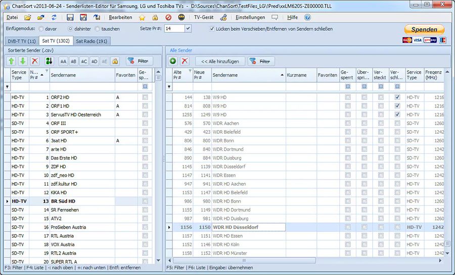 Hauptansicht der Software ChanSort