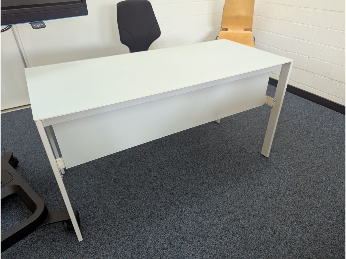 Bürotisch mit Blende Hellgrau Ätzglas - Fuss Silber