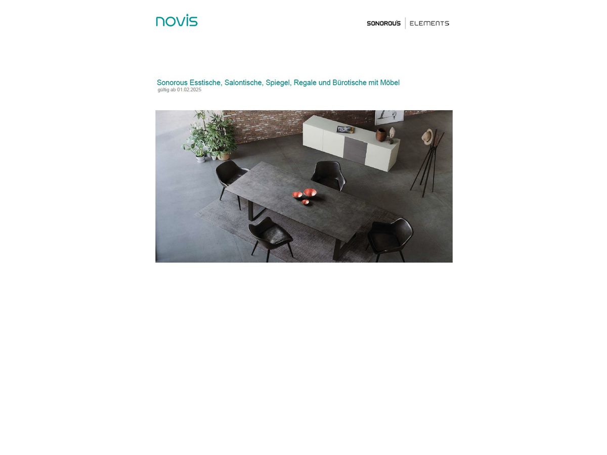 Preisliste zu Elements Tische 2025 - deutsch (nur PDF)