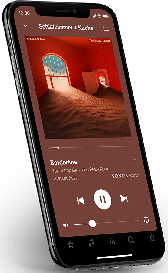 Smartphone auf dem man die Sonos S2 App sieht